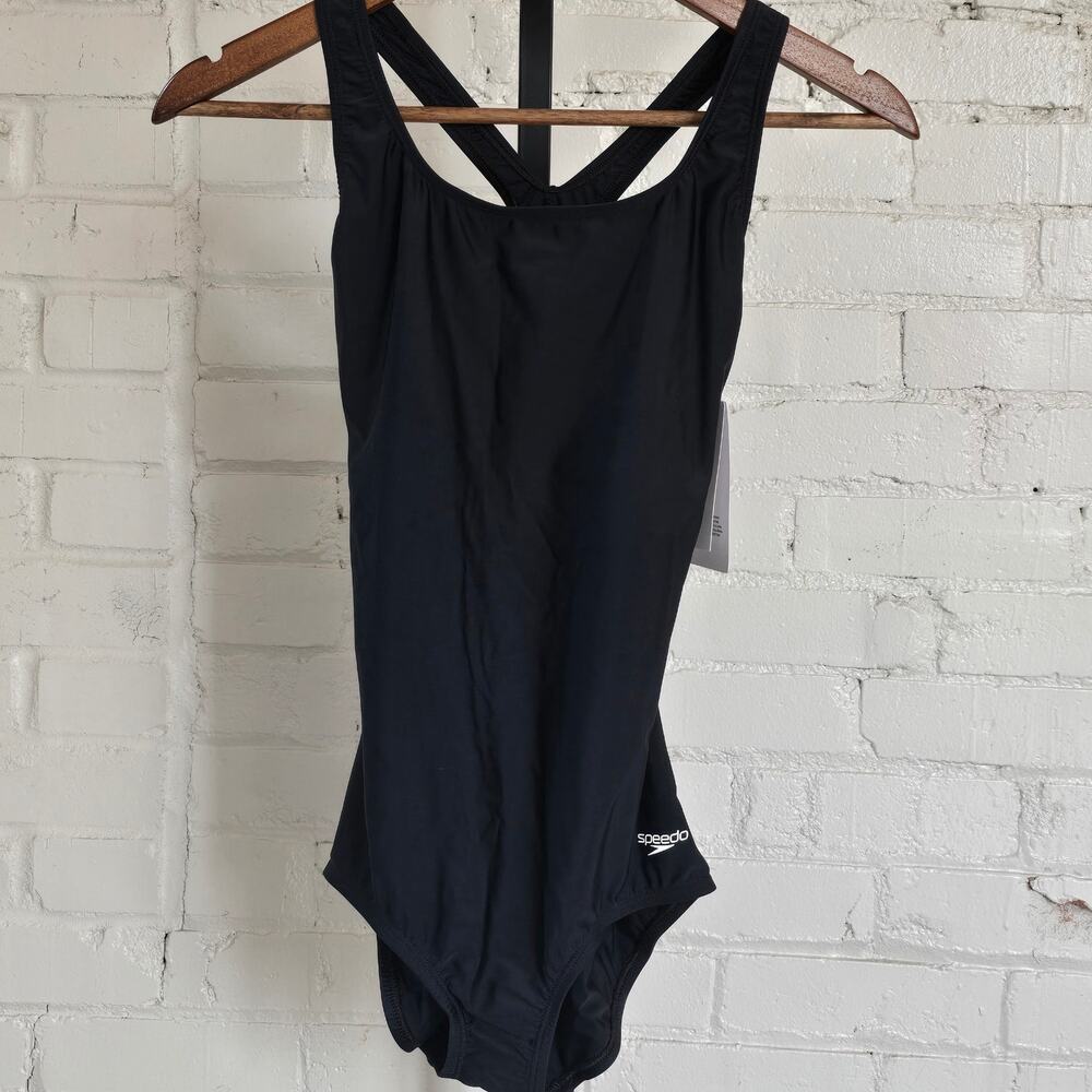 Speedo Black Crossback One Piece Swimsuit Size 6 Long┃Sporty Athletic Gorpcore